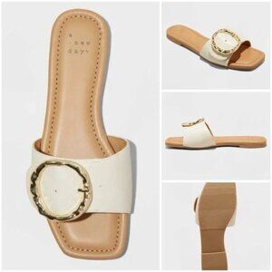 NEW Women's Bennie Buckle Slide Sandals A New Day™ Cream